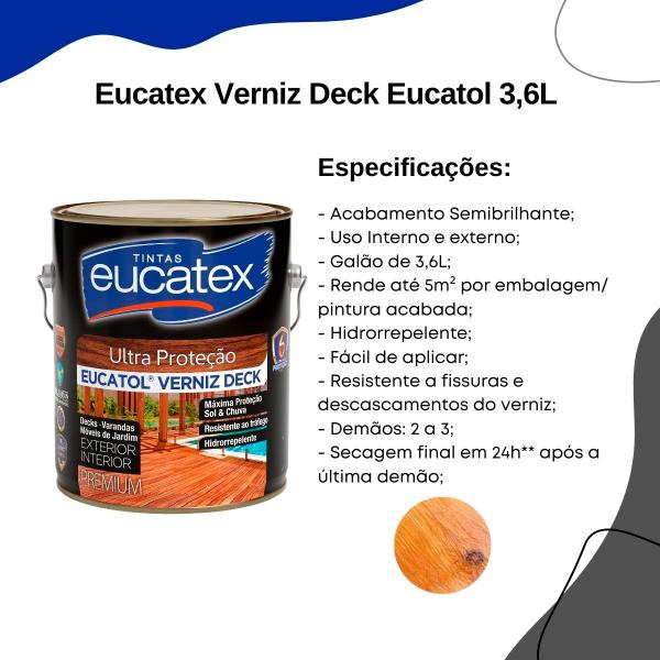 Imagem de Verniz Madeira Deck Eucatol Semi Brilho Premium 3,6L Eucatex