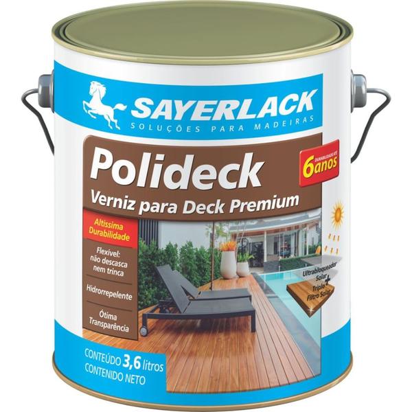 Imagem de Verniz para Deck Polideck Semi Brilho de 3,6 Litros Natural - SB.2316.427CGL - SAYERLACK