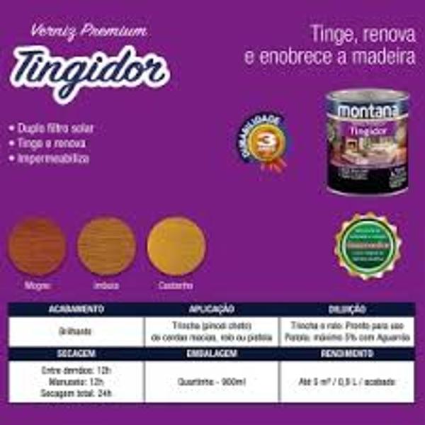 Imagem de Verniz Premium Tingidor Imbuia Acetinado 900ml Montana Madeira