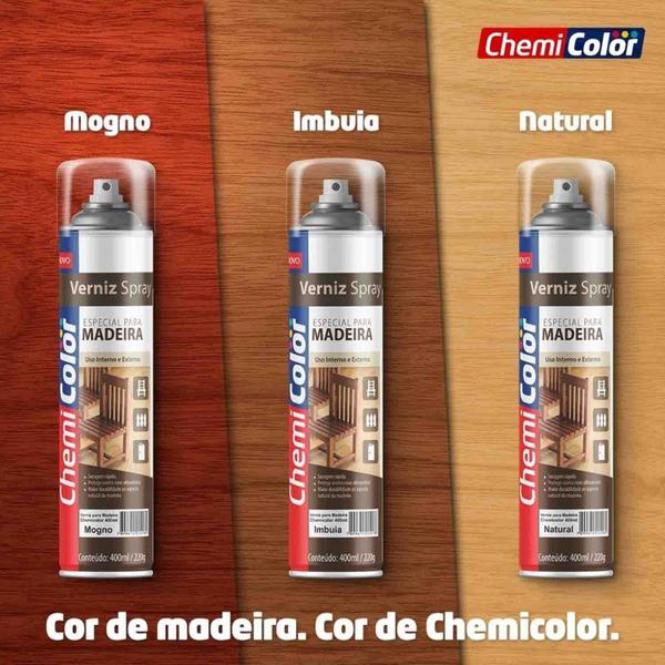 Imagem de Verniz Spray Para Madeira Natural 400ml Chemicolor Interno Externo Seca Rápido