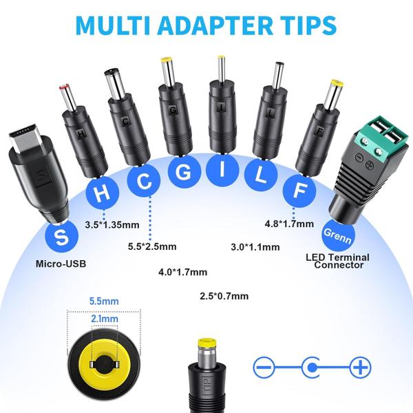 Imagem de Versão atualizada Fonte de alimentação de comutação de adaptador Universal AC/DC do SoulBay 30W Universal COM 8 dicas selecionáveis de adaptadores, incluindo micro plug USB, para 3V a 12V Eletrônica Doméstica e Tira LED - 2000mA Max