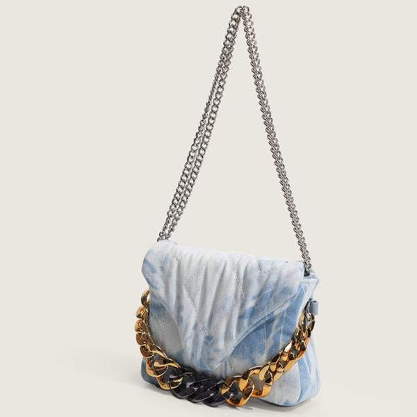 Imagem de Versátil high-end chain small square bag, nicho denim