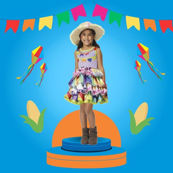 Imagem de Vestido Ana Festa Junina Infantil Feminino Tamanho P 100% Poliéster Multicolorido - Fantasias Super JN3117