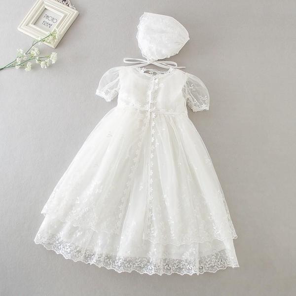 Imagem de Vestido Batizado Luxo Branco Rendado Com Gorro