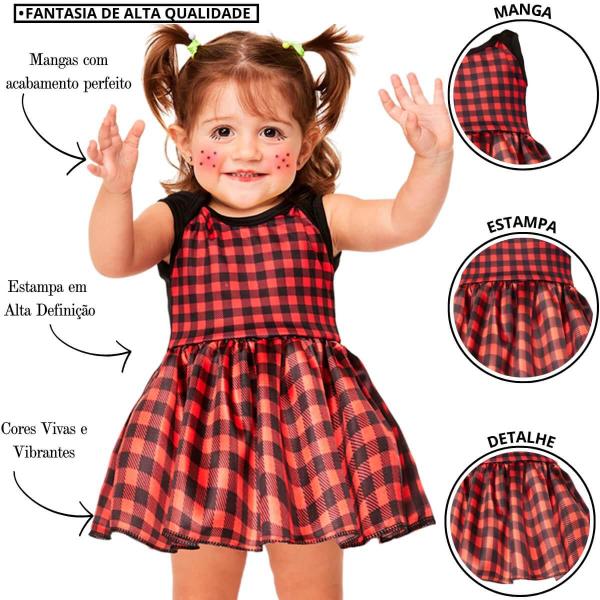 Vestido Bebe de Festa Junina Xadrez Vermelho Roupa Caipira