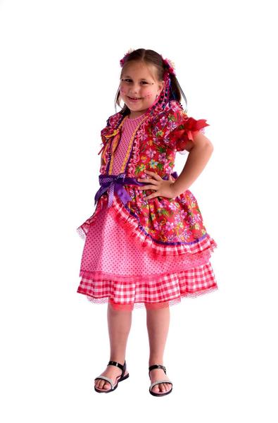 Imagem de Vestido Caipira Junina Babado e Tule Neon Infantil Papilloo