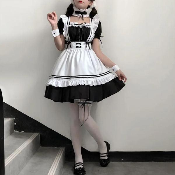 Imagem de Vestido Cosplay Lolita Preta - Traje de Empregada para Meninas e Mulheres