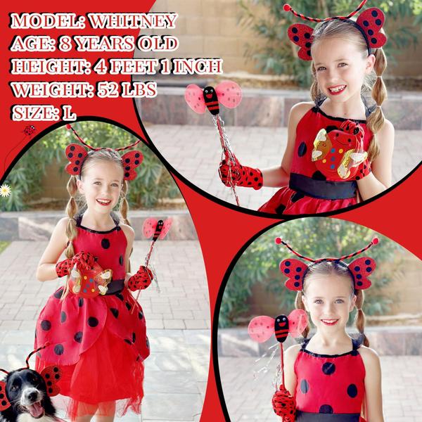 Imagem de Vestido Costume INNOCHEER Ladybug para meninas de 2 a 10 anos e 2 acessórios