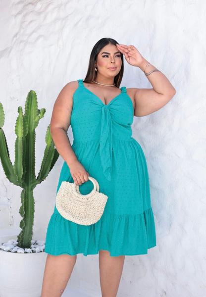 Imagem de Vestido curto Laisss alça PLUS size tecido viscolinho pipoquinha lindíssimo disponível no G2 e G3 