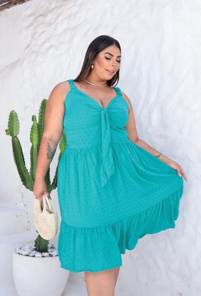 Imagem de Vestido curto Laisss alça PLUS size tecido viscolinho pipoquinha lindíssimo disponível no G2 e G3 