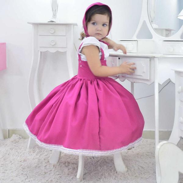 Imagem de Vestido da Menina o Urso Rosa Com Lenço - Estilo Fantasia