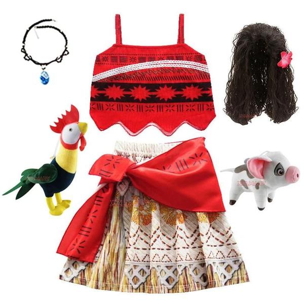 Imagem de Vestido de Cosplay Moana para Meninas - Fantasia de Princesa com Colar e Peruca para Halloween e Carnaval