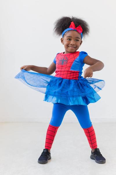 Imagem de Vestido de fantasia das meninas do Homem-Aranha Marvel, Leggings e Conjunto de Bandana (3T)