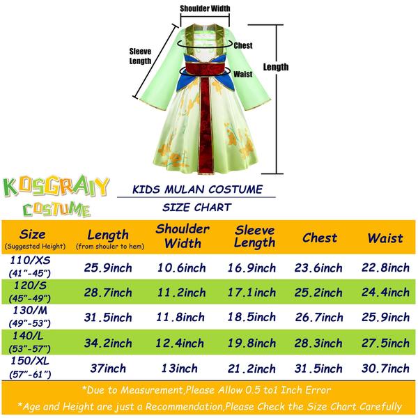 Imagem de Vestido de fantasia Kosgraiy Mulan para menina de Halloween de 4 a 5 anos