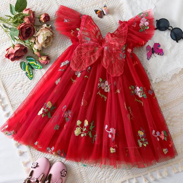 Imagem de Vestido de Festa Vermelho para Bebês - Princesa com Arco, Asas e Alças de Borboleta