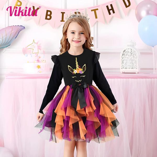 Imagem de Vestido de Halloween Infantil para Meninas - Fantasia de Abóbora, Bruxa, Morcego ou Princesa