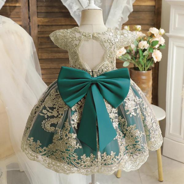 Imagem de Vestido de Princesa Vintage para Meninas - Bordado em Renda Dourada - Festa e Casamento