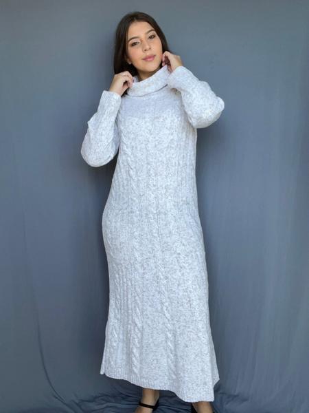 Imagem de Vestido de Tricot Feminino Longo Gola Alta Soltinho Tricô Inverno Mousse Elegante