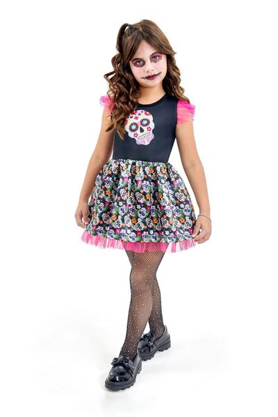 Imagem de Vestido Fantasia de Bruxa Bruxinha Infantil Estampa Sortida Festas Halloween