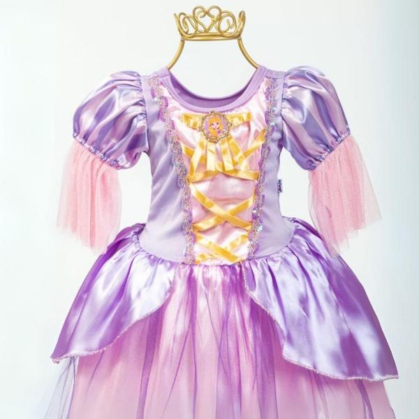 Imagem de Vestido/Fantasia de Malha Infatil da Princesa Rapunzel Luxo