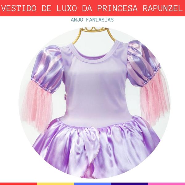 Imagem de Vestido/Fantasia de Malha Infatil da Princesa Rapunzel Luxo