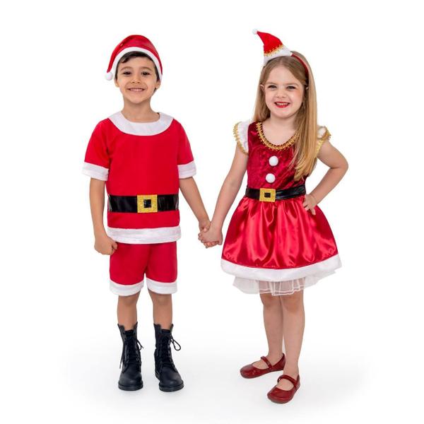 Imagem de Vestido Fantasia de Mamãe Noel Infantil Festa Natal C/ Tiara