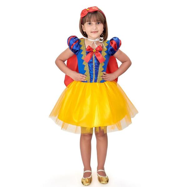 Imagem de Vestido Fantasia Infantil Branca De Neve Luxo Menina Festas C/ Capa e Tiara