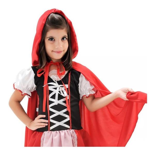 Imagem de Vestido Fantasia Infantil Chapéuzinho Vermelho Capa C/capuz