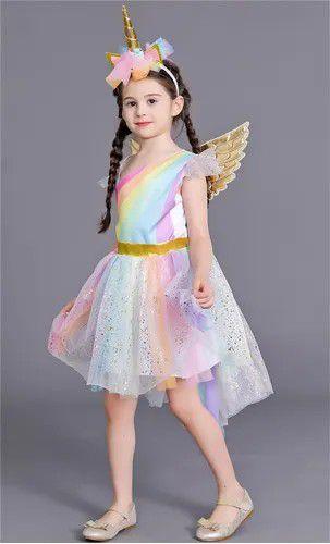 Imagem de Vestido Fantasia Infantil Unicórnio Saia Tule + Asas + Tiara