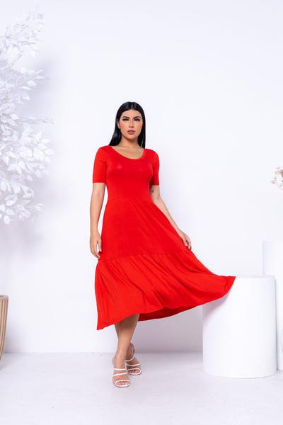 Vestido Feminino Casual Saia Duas Marias Mídi Com Decote Em V