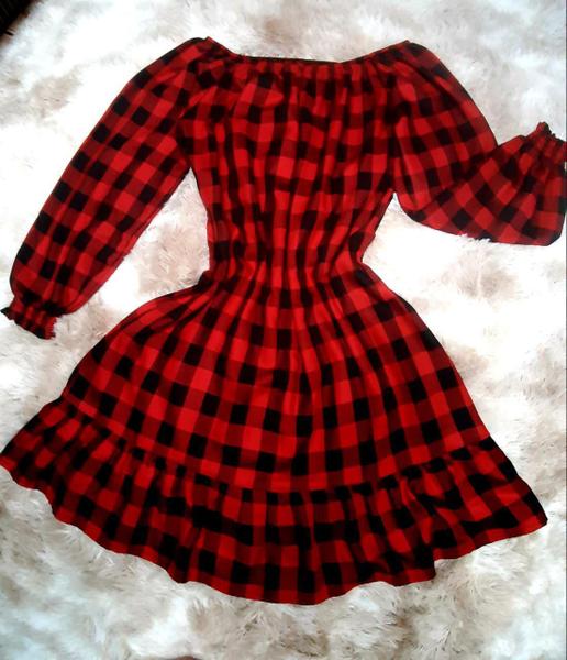 vestido feminino ciganinha curto manga longa xadrez outono inverno