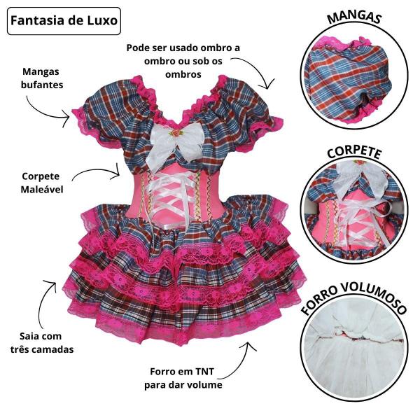 Imagem de Vestido Feminino de Festa Junina Luxo Xadrez Super Rodado Acinturado Com Espartilho Tamanhos do 32 a 50