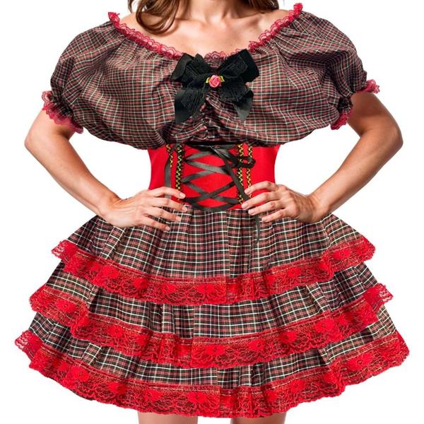 Vestido Feminino de Festa Junina Luxo Xadrez Super Rodado Acinturado Com Espartilho Tamanh... Vestido Feminino de Festa Junina Luxo Xadrez Super Rodado Acinturado Com Espartilho Tamanh...