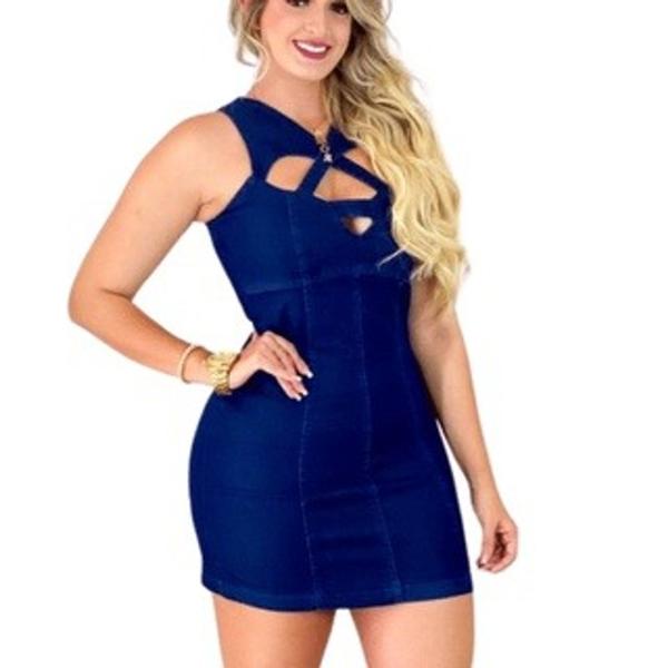 Imagem de Vestido Feminino Jeans Azul escuro Com Elastano