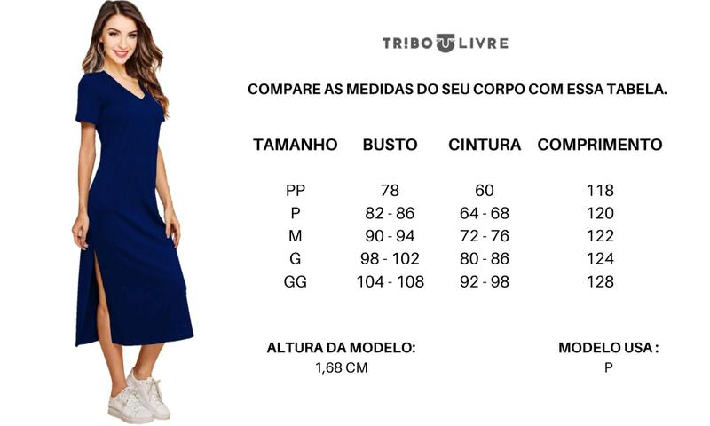 Imagem de Vestido Feminino Midi Manga Curta Gola V em 100% Algodão Elegante para dia dia Tribo Livre