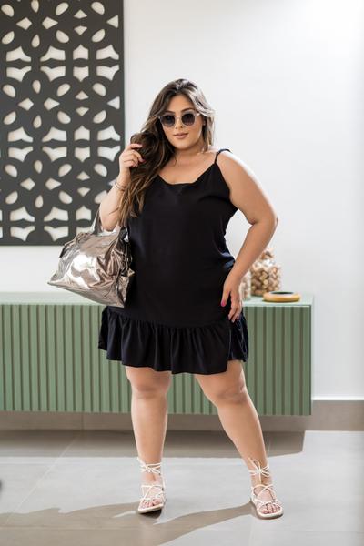 Vestido feminino plus size soltinho babado alcinha regulável