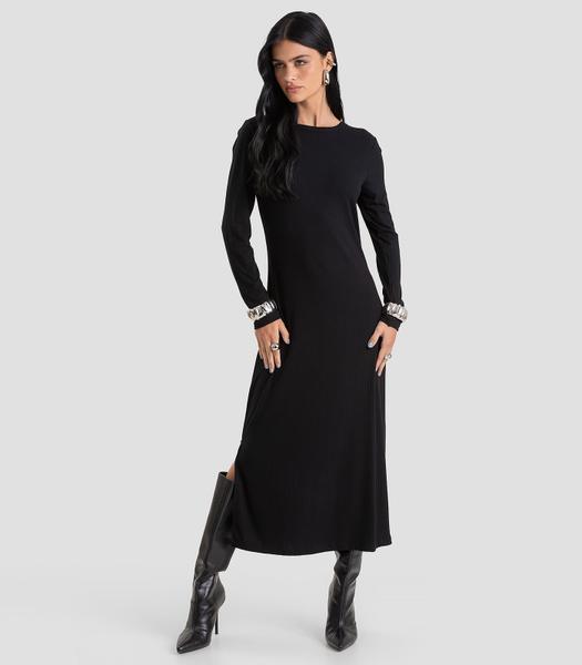 Vestido Feminino Super Midi Canelado Dianna Preto Vestido Feminino Super Midi Canelado Dianna Preto