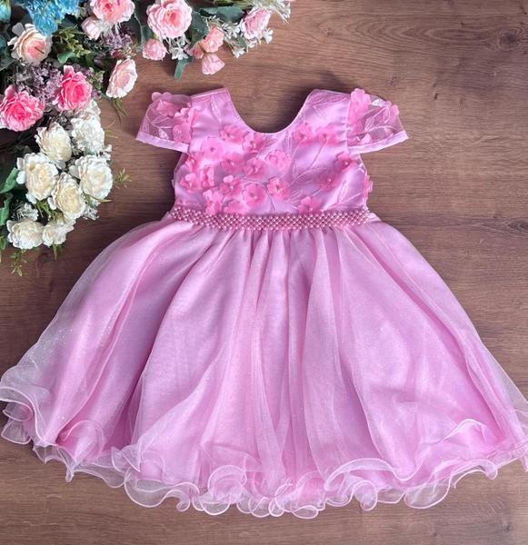 Vestido festa infantil rosa jardim flores daminha a anos