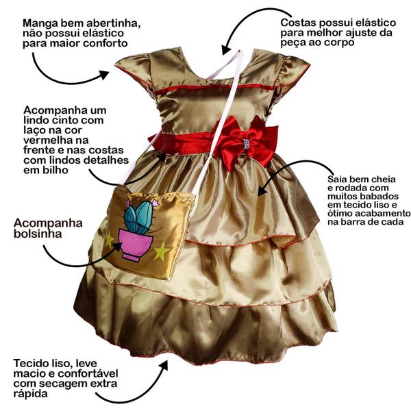 Imagem de Vestido Festa Junina Bebe Menina de Luxo Cangaceira Com Bolsa e Lação