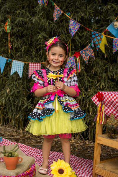 Imagem de Vestido Festa Junina Infantil Flúor e Tiara - Caipira - 643