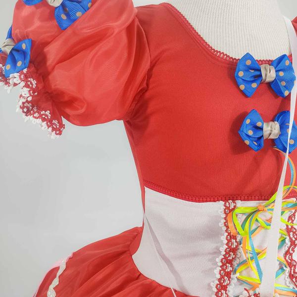 Imagem de Vestido Festa Junina Infantil Rosa Luxo Com Bolsa e Corselet