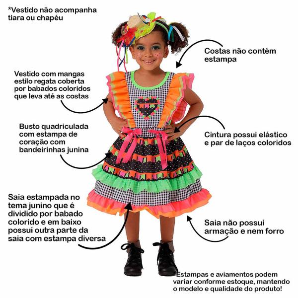 Imagem de Vestido Festa Junina Infantil Xadrez pra Quadrilha São João