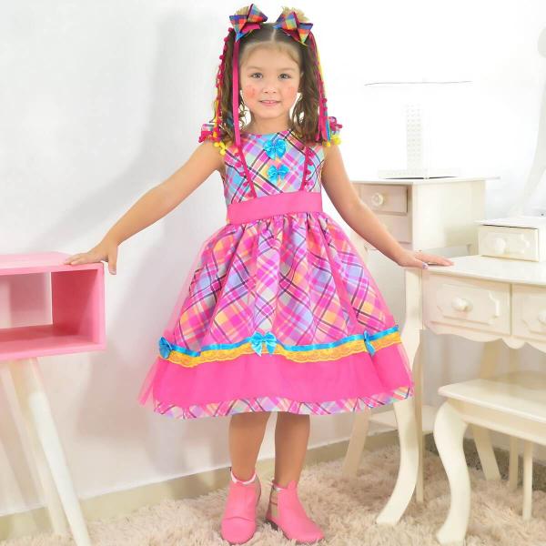 Imagem de Vestido Festa Junina Luxuoso - Várias Cores + 2 LAÇOS DE CABELO