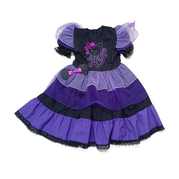 Imagem de Vestido Halloween Gato Infantil com Tiara