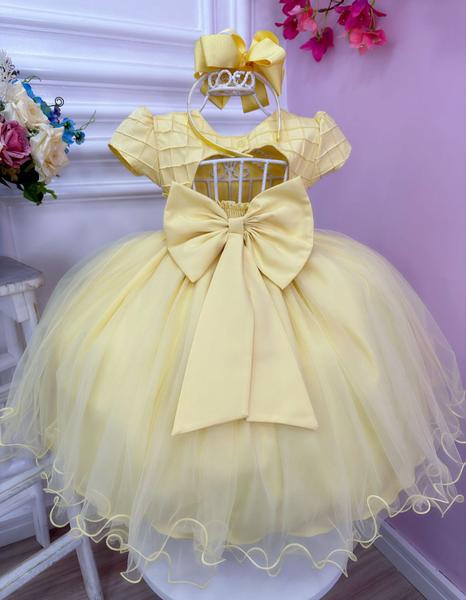 Vestido infantil amarelo Bela e a fera luxo aninho a ano