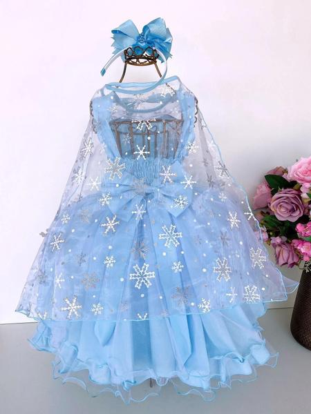 Imagem de Vestido Infantil Azul Com Capa Luxo Festas de Princesas