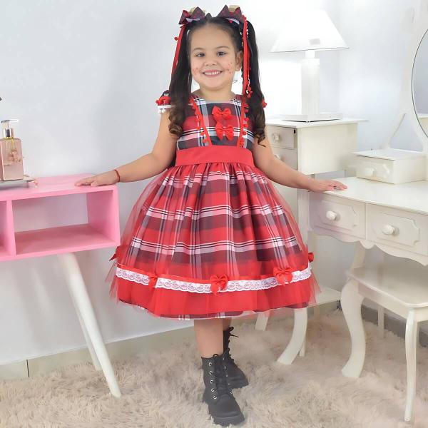 Imagem de Vestido infantil Festa Junina São Joao Quadrilha Xadrez Vermelho