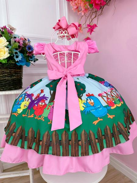 Imagem de Vestido Infantil Galinha Pintadinha Rosa Chiclete Luxo festa RO1010RH