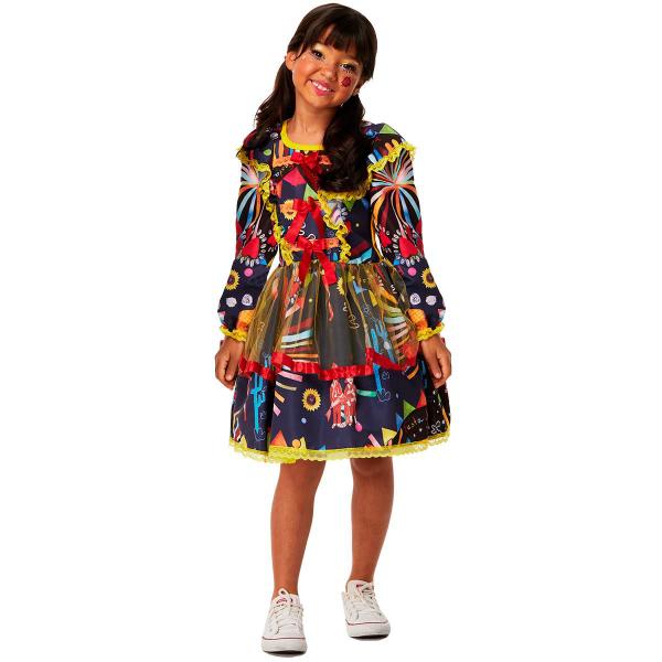 Imagem de Vestido Infantil para Meninas Festa Junina Manga Longa Azul e Estampa Vibrante