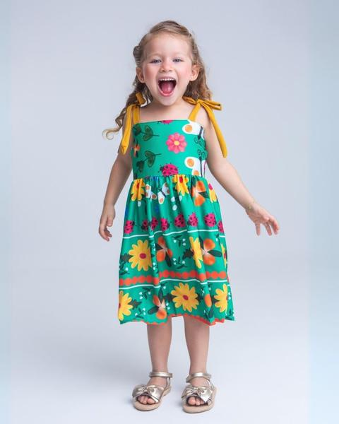 Vestido Infantil Verde com Estampa Jardim Encantado Macacão e